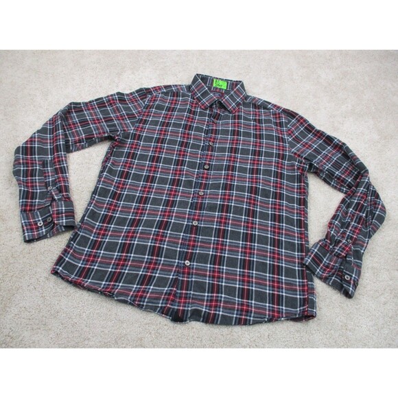 UNTUCKit Shirt Men Large Slim Fit Gray Red Holmberg Plaid Flannel Button Up * - Picture 2 of 11